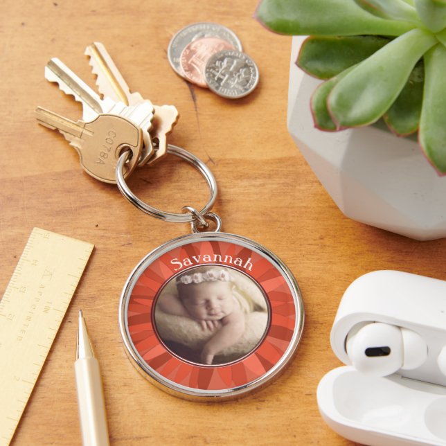 Terracotta & Peach Gerber Daisy Baby Photo  Keychain (Desk)