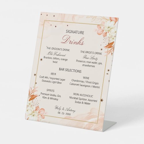 Terracotta Peach magic Floral Signature Drinks Pedestal Sign