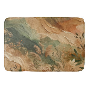 Terracotta Peach Pressed Flowers Bohemian  Bath Mat