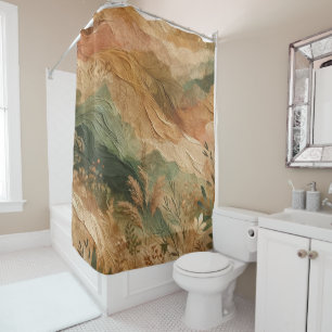 Terracotta Peach Pressed Flowers Bohemian  Shower Curtain