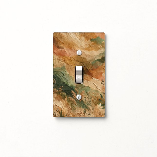 Terracotta Peach Pressed Flowers Boho  Light Switch Cover (In Situ)