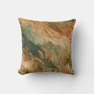 Terracotta Peach Pressed Flowers Boho  Throw Pillow