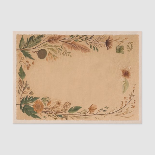 Terracotta Peach Pressed Flowers Boho  Tissue Paper (Front)