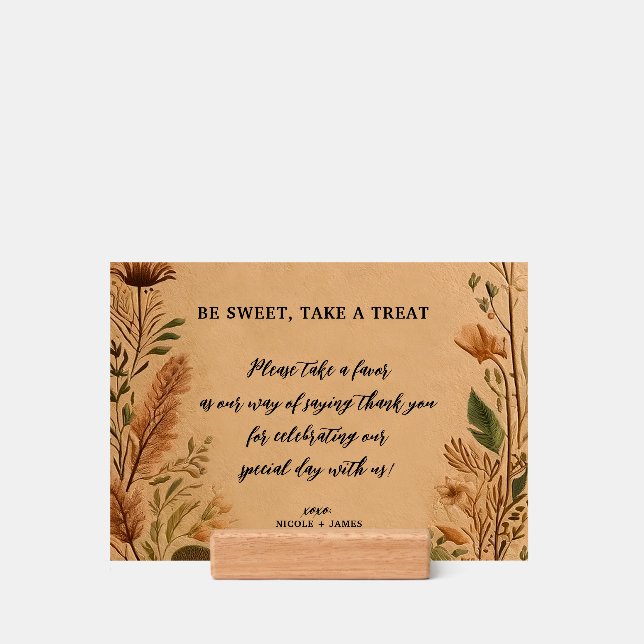 Terracotta Peach Pressed Flowers Boho Wedding Holder (Woodblock)