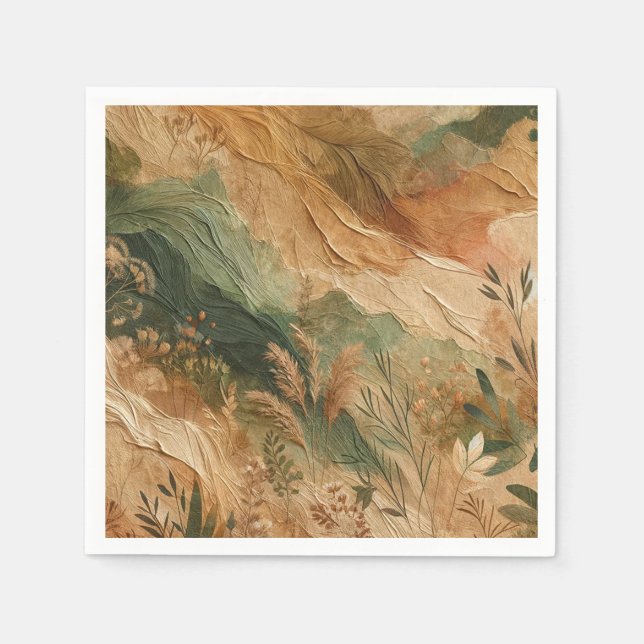 Terracotta Peach Pressed Flowers Boho Wedding Napkins (Front)