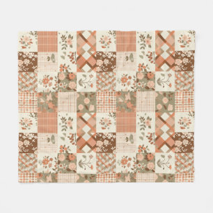 Terracotta Peach Quilt Patchwork Gingham Floral Fleece Blanket