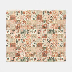 Terracotta Peach Quilt Patchwork Gingham Floral Fleece Blanket