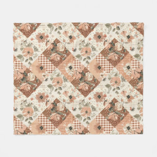 Terracotta Peach Quilt Patchwork Gingham Floral Fleece Blanket