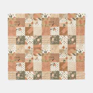 Terracotta Peach Quilt Patchwork Gingham Floral Fleece Blanket