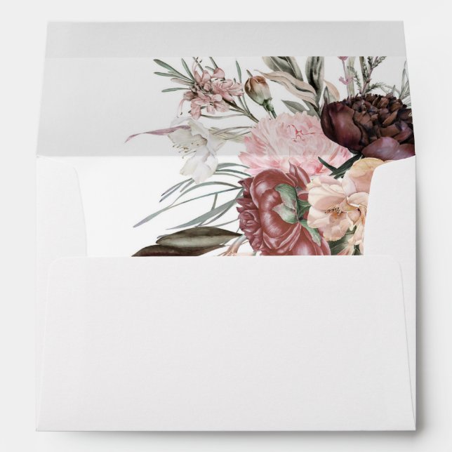 Terracotta, Peach, Rose, Marsala Floral Wedding  E Envelope (Back (Bottom))
