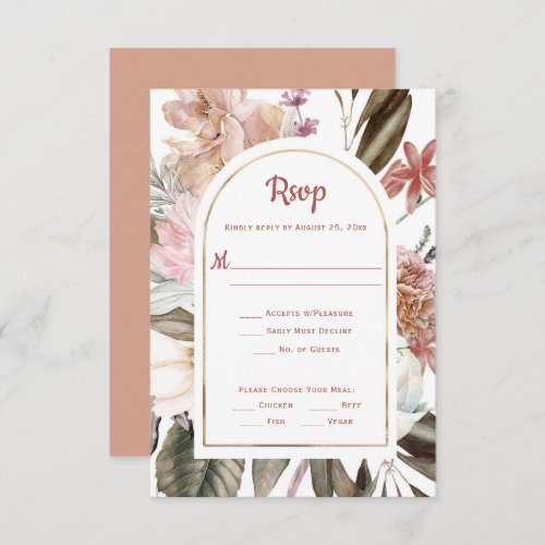 Terracotta Peach Rose Marsala Gold Arch RSVP