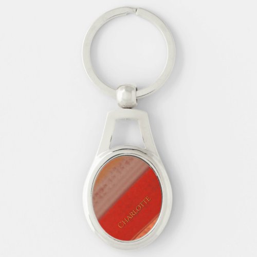 Terracotta Peach Stripes Custom Name Keychain