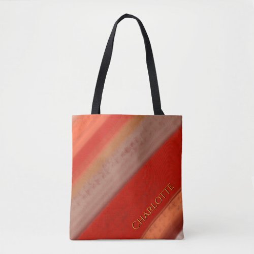 Terracotta Peach Stripes Custom Name  Tote Bag