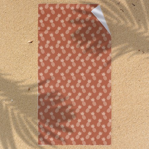 Terracotta  Peach Tropical Pineapple Pattern Beach Towel