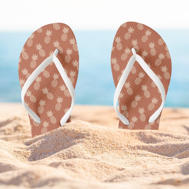 Terracotta & Peach Tropical Pineapple Pattern Flip Flops (Creator Uploaded)