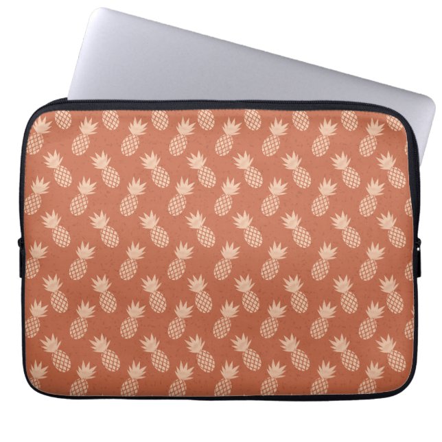 Terracotta & Peach Tropical Pineapple Pattern Laptop Sleeve (Front)