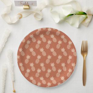 Terracotta & Peach Tropical Pineapple Pattern Paper Plates