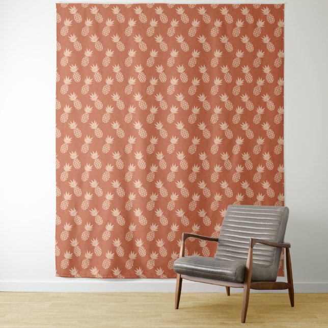 Terracotta & Peach Tropical Pineapple Pattern Tapestry (In Situ)