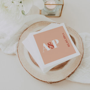 Terracotta Peach Typography Monogram Wedding Napkins