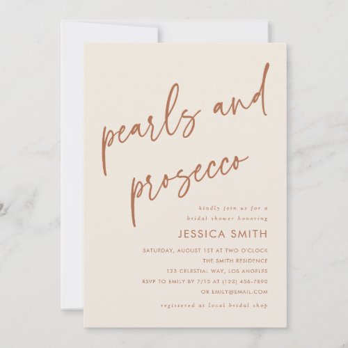 Terracotta Pearls and Prosecco Bridal Shower Invitation