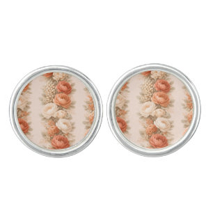 Terracotta Peony Floral Wedding Cufflinks