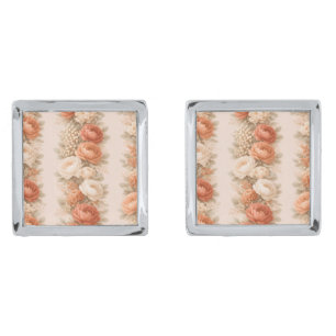 Terracotta Peony Floral Wedding Cufflinks