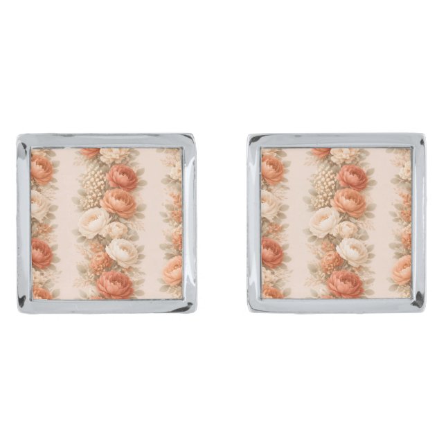 Terracotta Peony Floral Wedding Cufflinks (Front)
