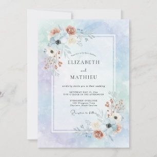 Terracotta Periwinkle Dahlia Wedding Invitation