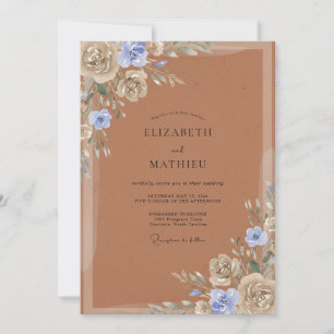 Terracotta Periwinkle Grey Eucalyptus Wedding Invitation