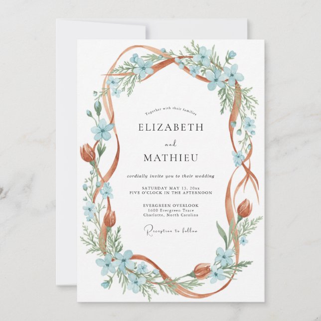 Terracotta Periwinkle Vine Wedding Invitation (Front)