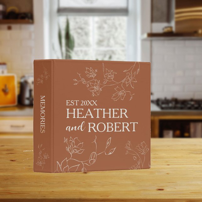 Terracotta Personalized Floral Boho Simple Wedding 3 Ring Binder (Creator Uploaded)