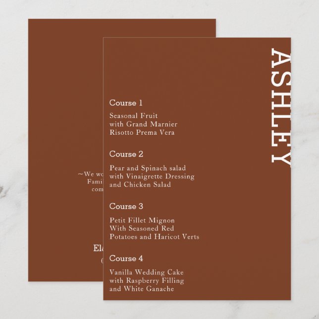 Terracotta Personalized Guest Name Wedding  Menu (Front/Back)