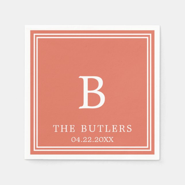 Terracotta Personalized Wedding Cocktail Napkins (Front)