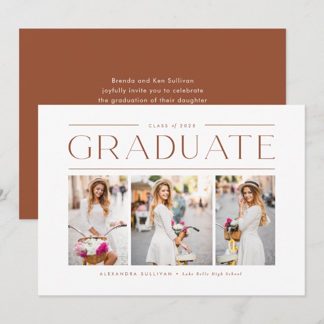 Terracotta Photo Collage Graduation Invitation (Front/Back)