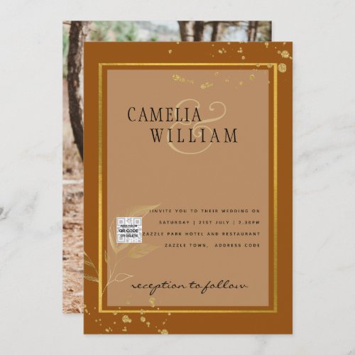 Terracotta PHOTO QR CODE Wedding Invite Save Date