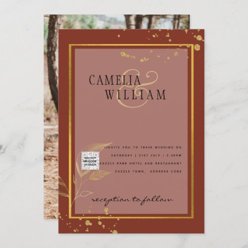 Terracotta PHOTO QR CODE Wedding Invite Save Date