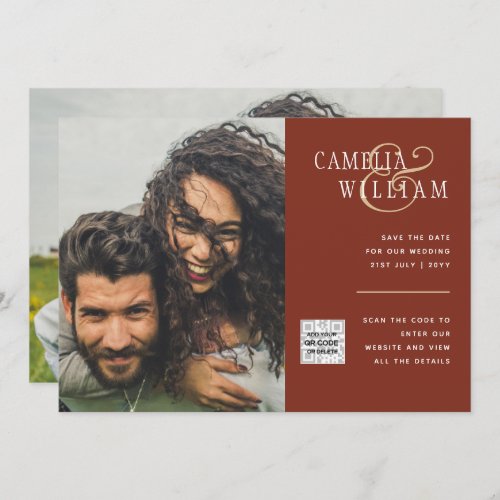 Terracotta PHOTO QR CODE Wedding Invite Save Date