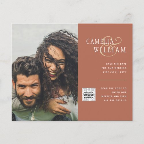 Terracotta PHOTO QR CODE Wedding Invite Save Date Flyer