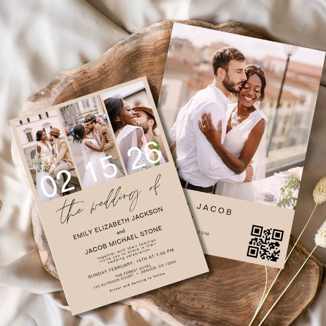 Terracotta Photo QR code Wedding Minimalist  Invitation (Creator Uploaded)