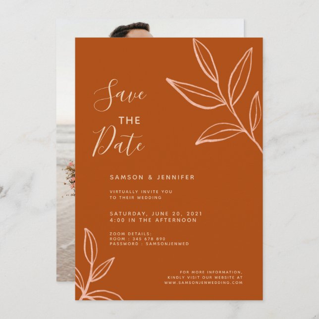 Terracotta Photo Save the Date Virtual Wedding Invitation (Front/Back)