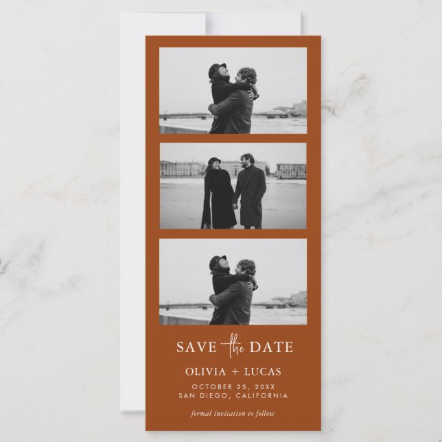 Terracotta Photo Strip QR Code Save The Date (Front)