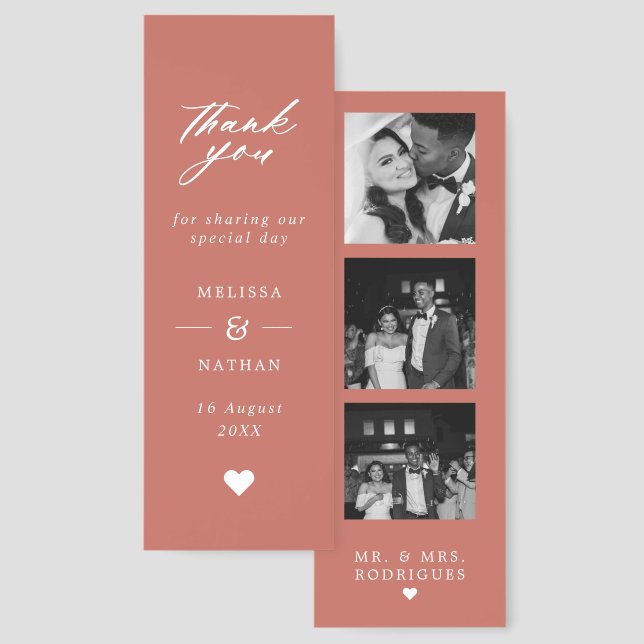 Terracotta Photo Strip Wedding Thank You Bookmarks (Front & Back)