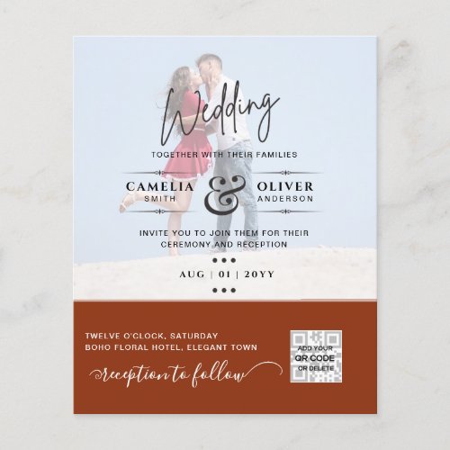 Terracotta Photo Wedding Invite QR Code Save Date Flyer