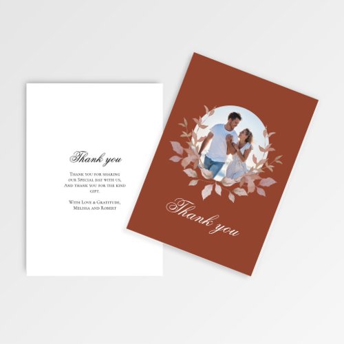 Terracotta Photo Wedding Thank You Floral Card