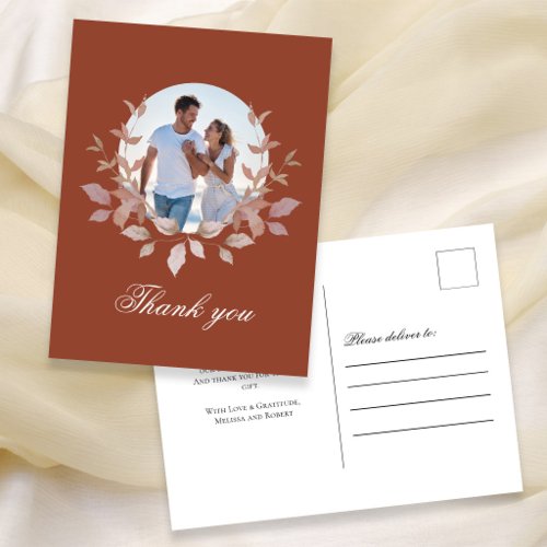 Terracotta Photo Wedding Thank You Floral Postcard
