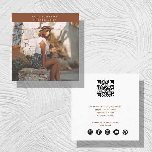 Terracotta Photographer QR Code Social Media Square Business Card