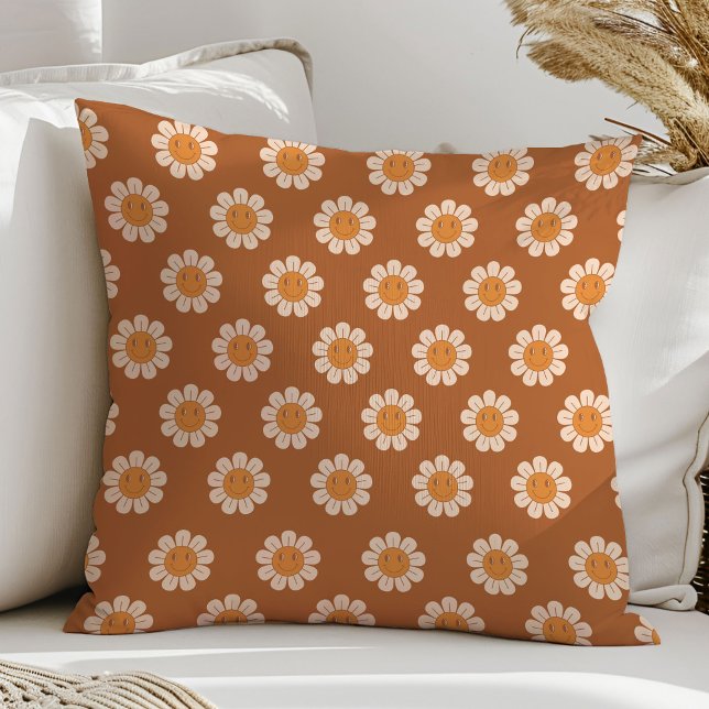 Terracotta Pillow Groovy 70s Flower Daisy Design (Terracotta Pillow Groovy 70s Flower Daisy Design)