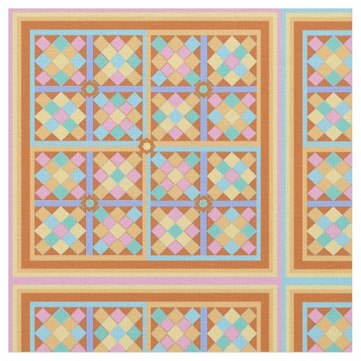 Terracotta pink and teal quilt tiles fabric