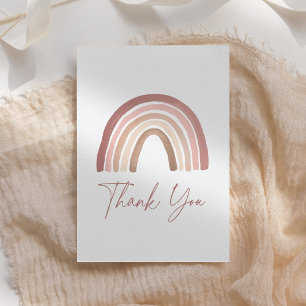 Terracotta Pink Boho Rainbow Baby Shower Letterpress Thank You Card