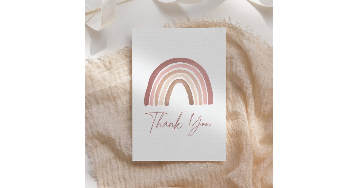 Terracotta Pink Boho Rainbow Baby Shower Thank You Card | Zazzle